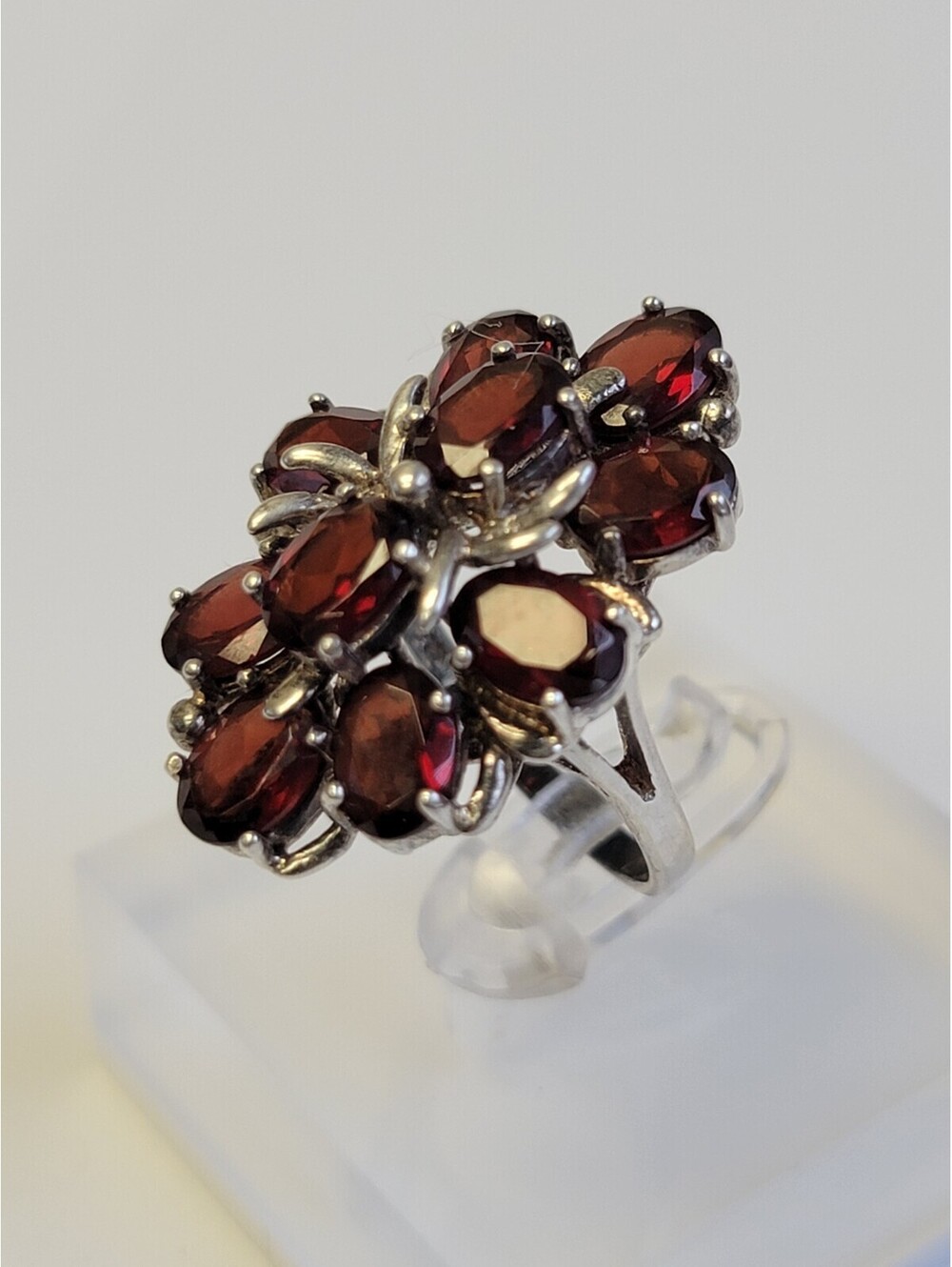 GORGEOUS Estate Sterling Silver Garnet Cocktail Cluster Ring Size 6 Wgt-7 Grams